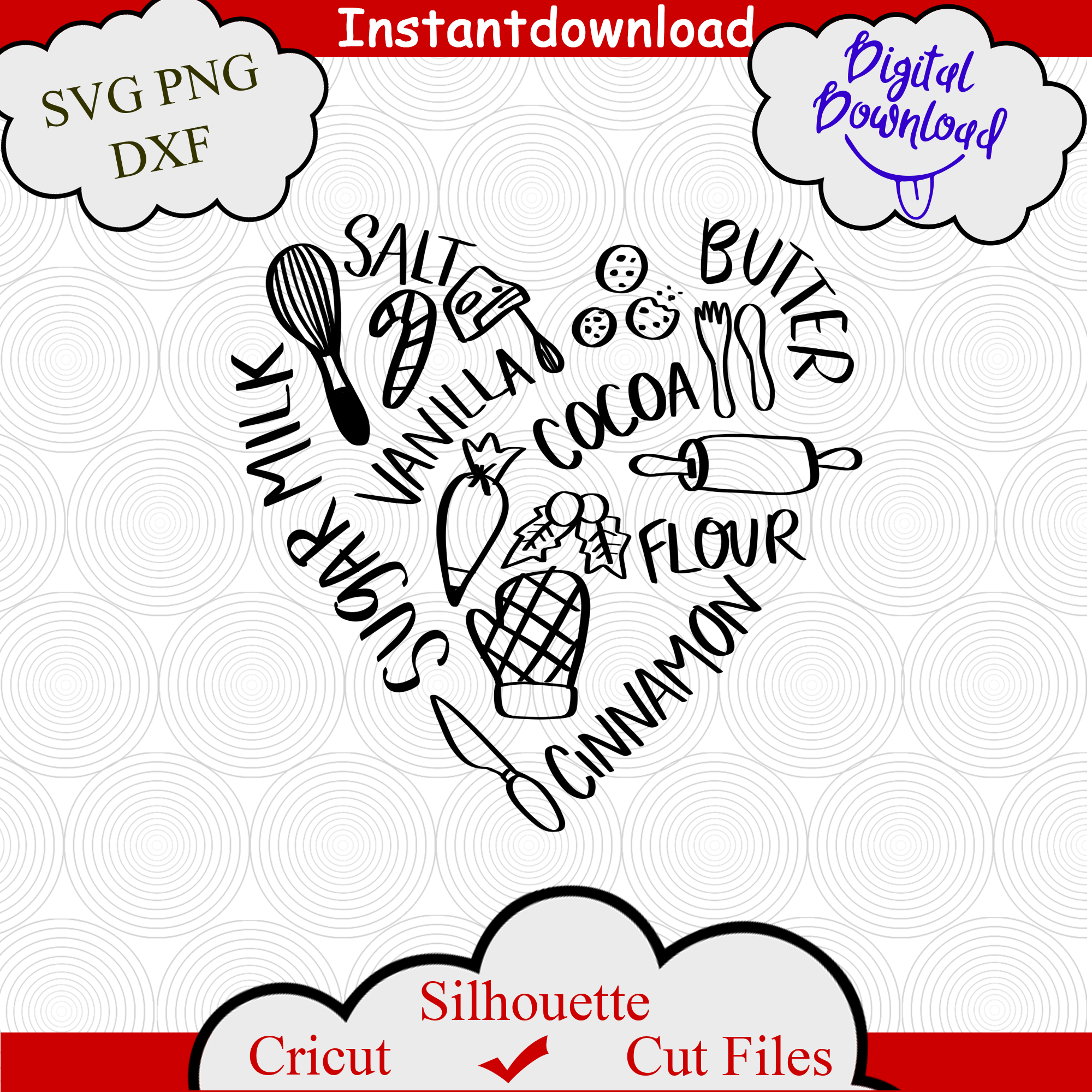 I Love Baking SVG, Baking, Pastry, Cut File, Baking Words Heart SVG