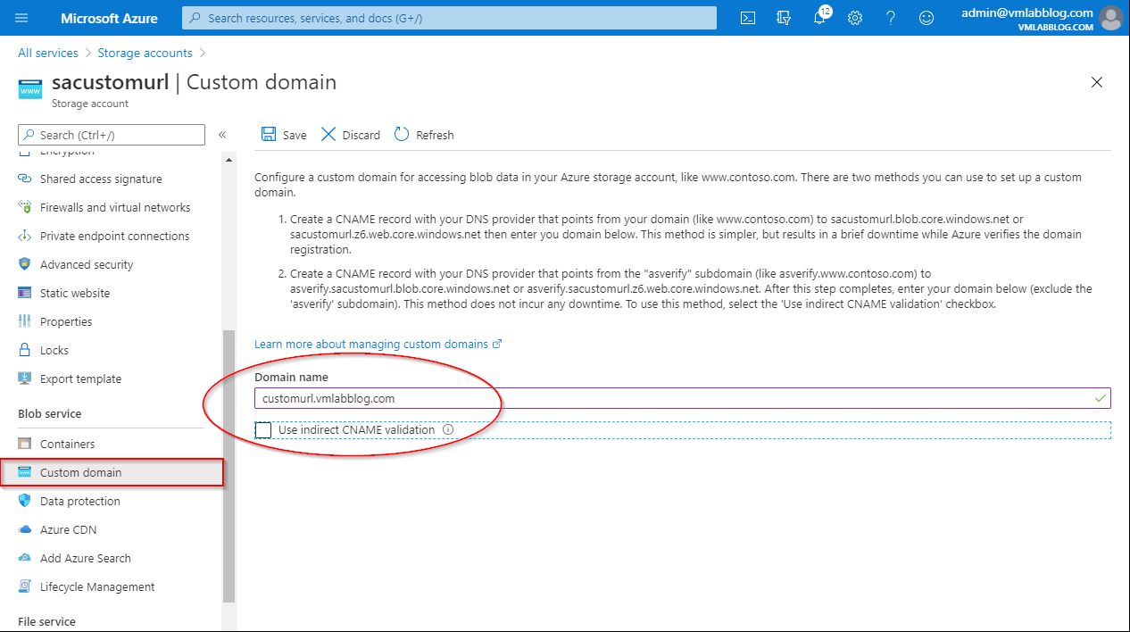 Custom domain with Azure blob storage