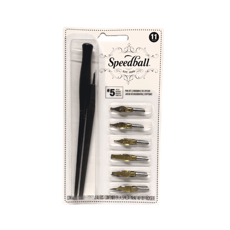 Speedball Artist Set No. 5, 6 Dip Pens Nibs, Holder and Crowquill Pen