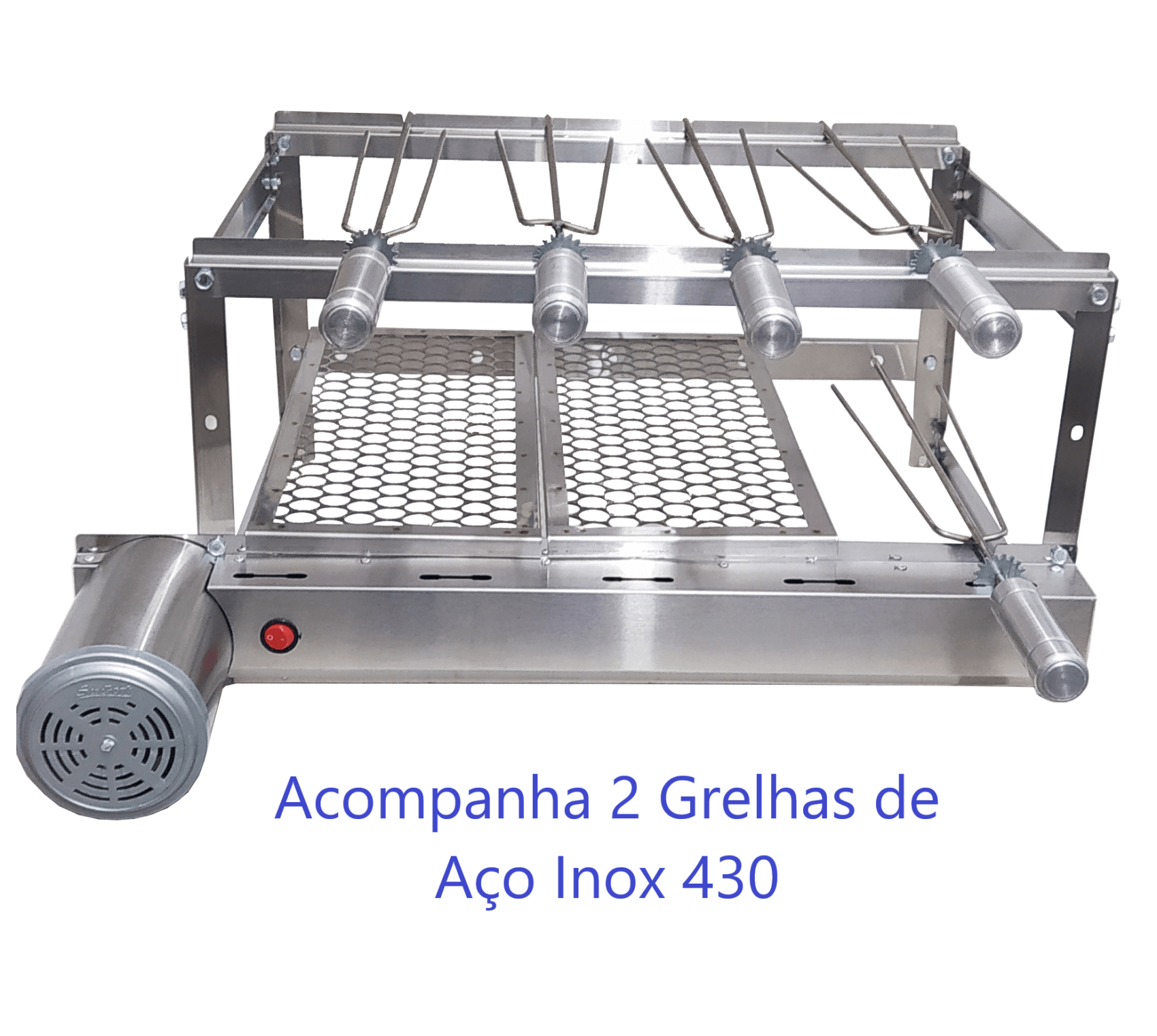 Suporte para Churrasqueira Gira Grill Giratório 5 Espetos + 2 Grelhas