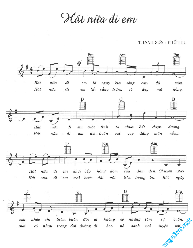 Hợp âm, nốt và lời Hát nữa đi em Thanh Sơn & Phố Thu Sheet nhạc