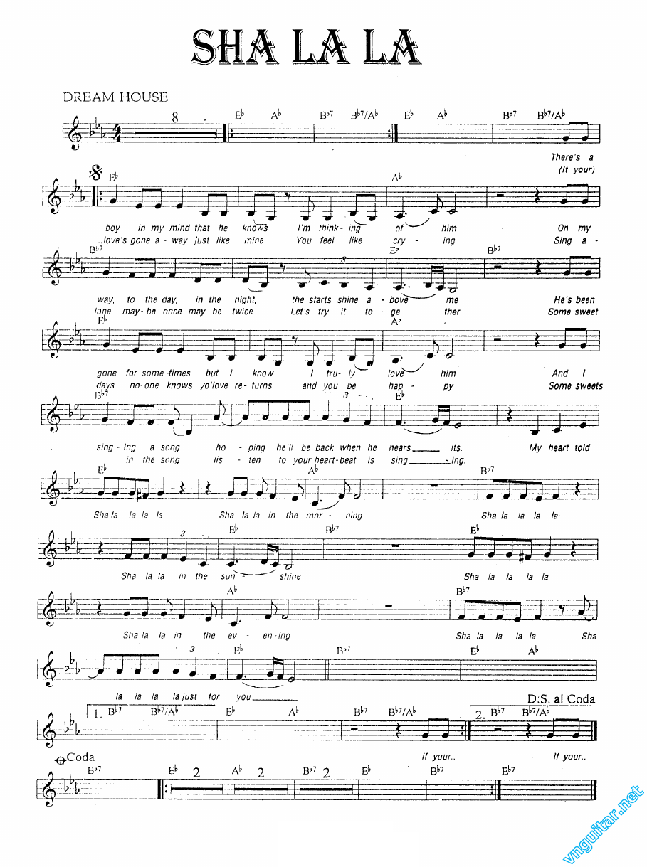 Sheet Notes & chords Sha la la Dream House Sheet nhạc Nốt nhạc