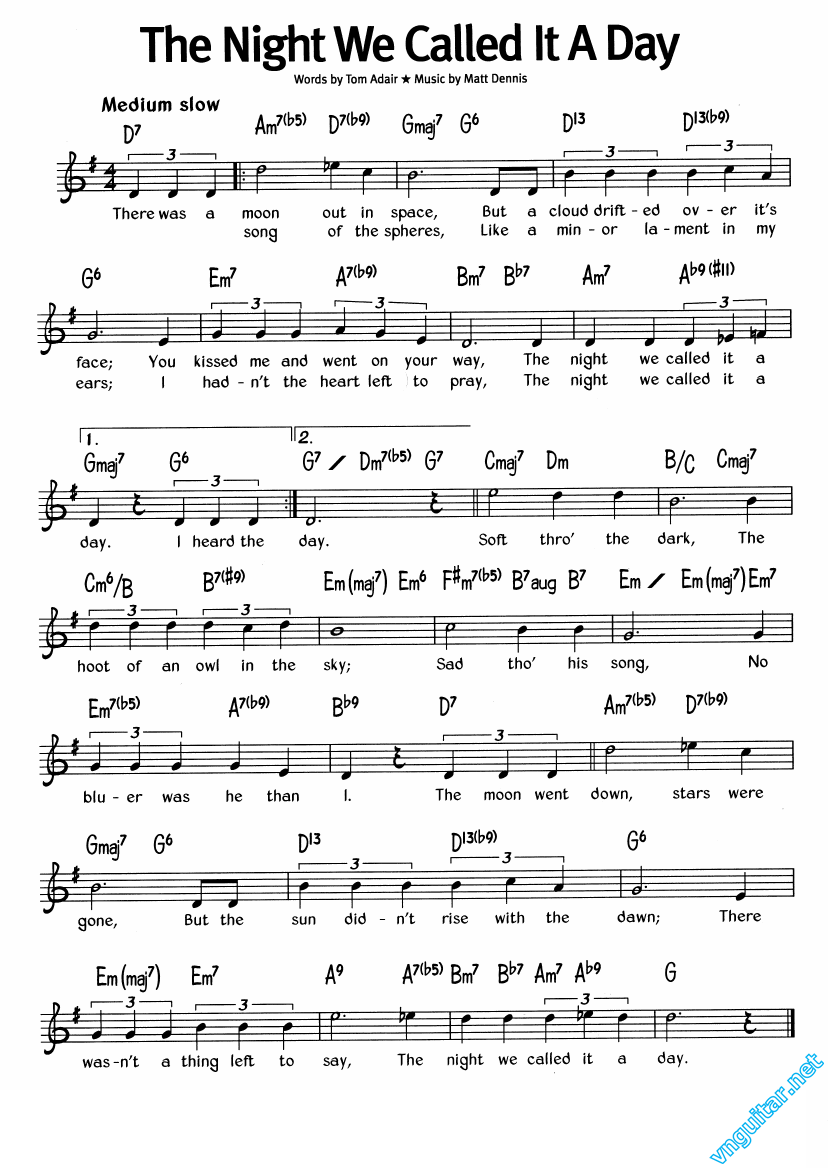 Sheet Notes & chords The night we called It a day Eom Adair & Matt