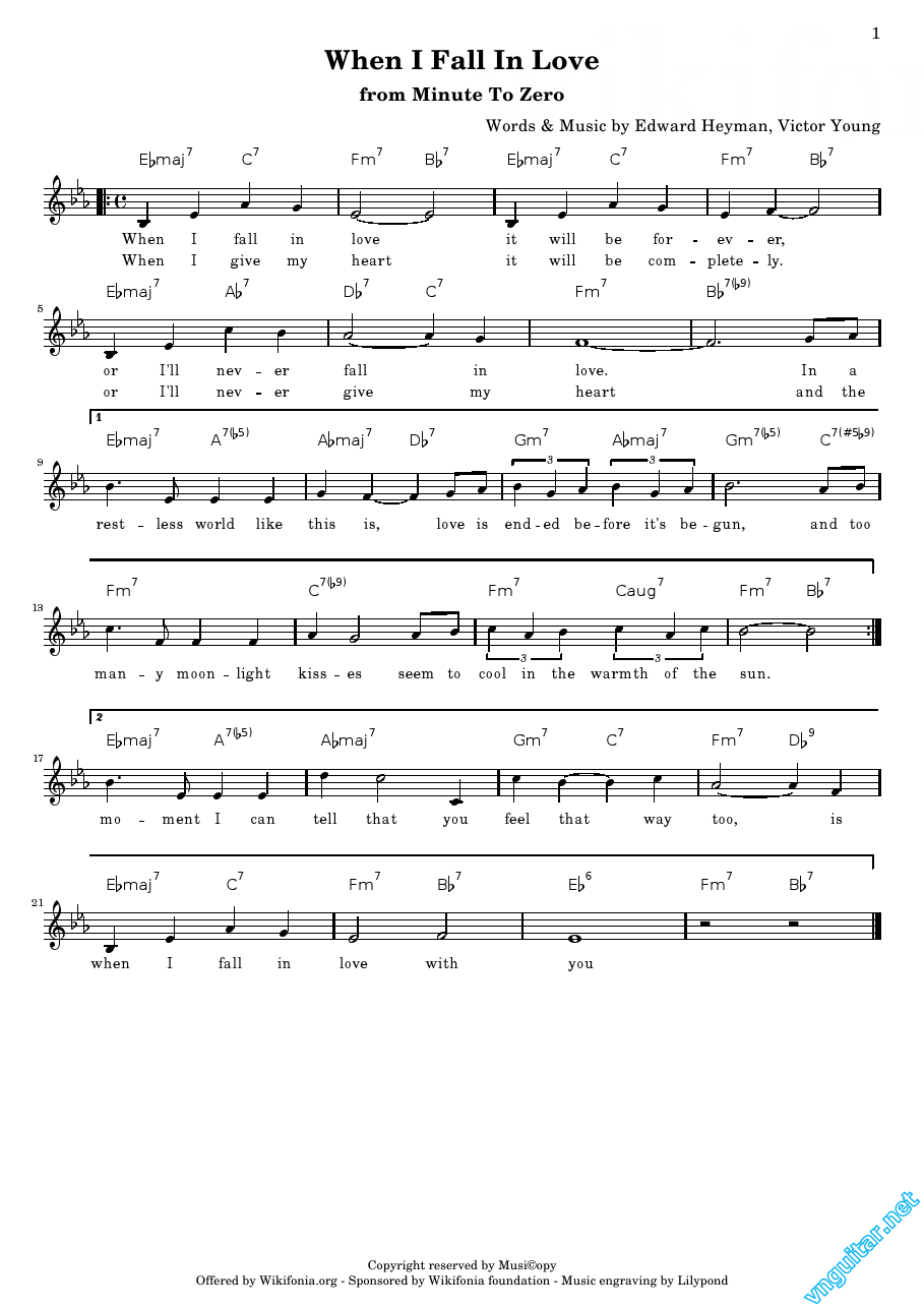 Sheet Notes & chords When I Fall In Love Sheet nhạc Nốt nhạc