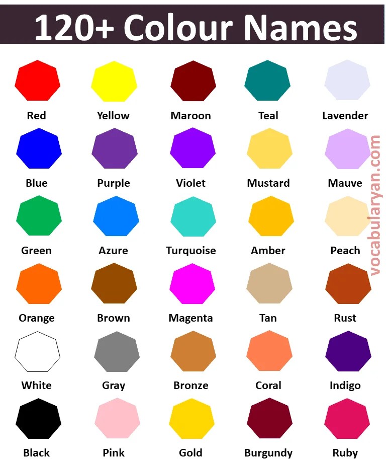 50 Popular Color Names In English With ESL Infographic, 59 OFF