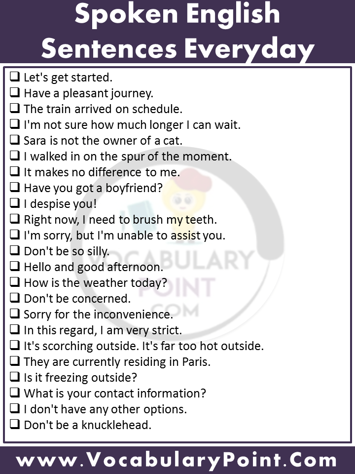 100+ Spoken English Sentences Everyday Vocabulary Point