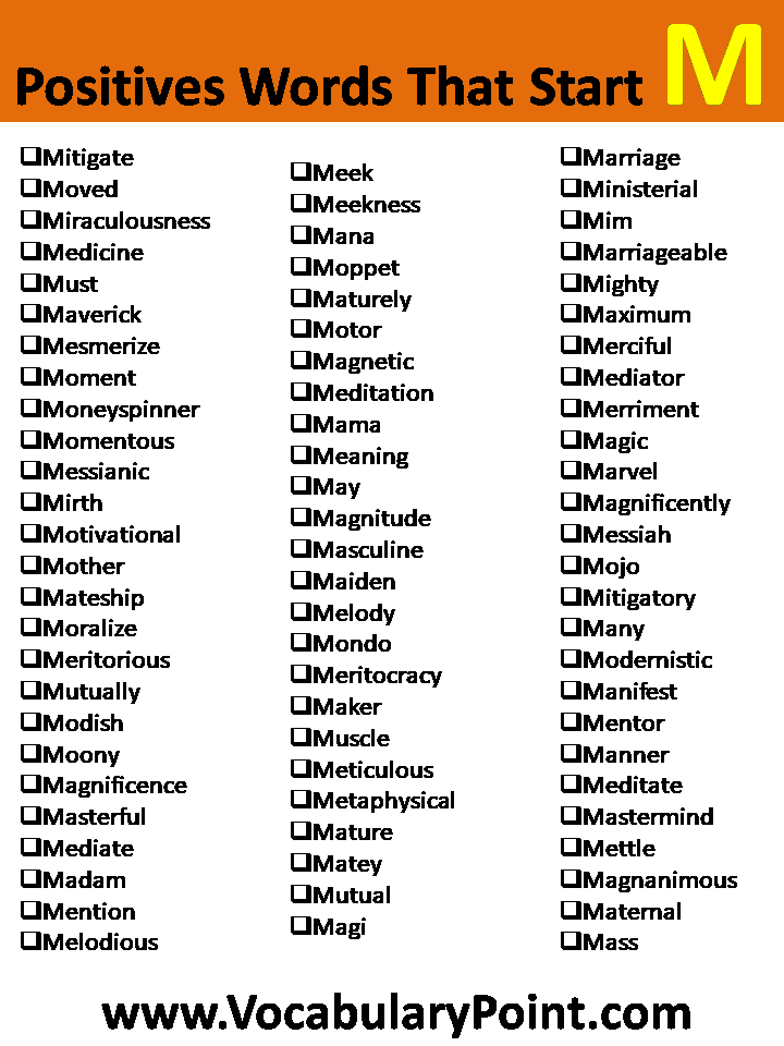 Positive Vocabulary Words that Start with M Vocabulary Point