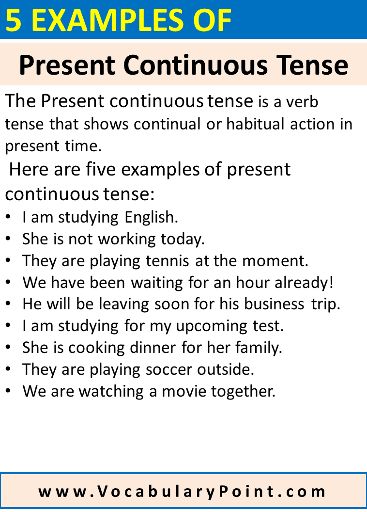 5 Examples of Present Continuous Tense Vocabulary Point