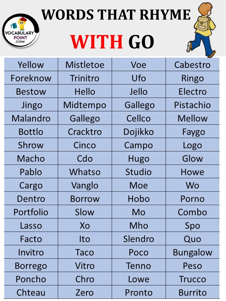 Words That Rhyme with Go Vocabulary Point