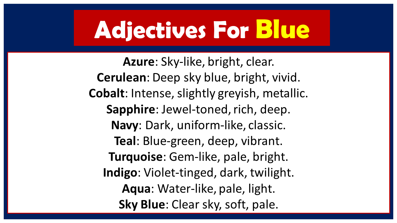 Adjectives for Blue (Descriptive Words for Blue) Vocabulary Point