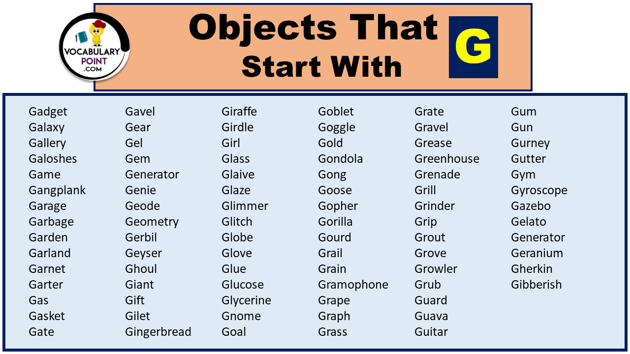 All Objects That Start With G For Your Kids Vocabulary Point