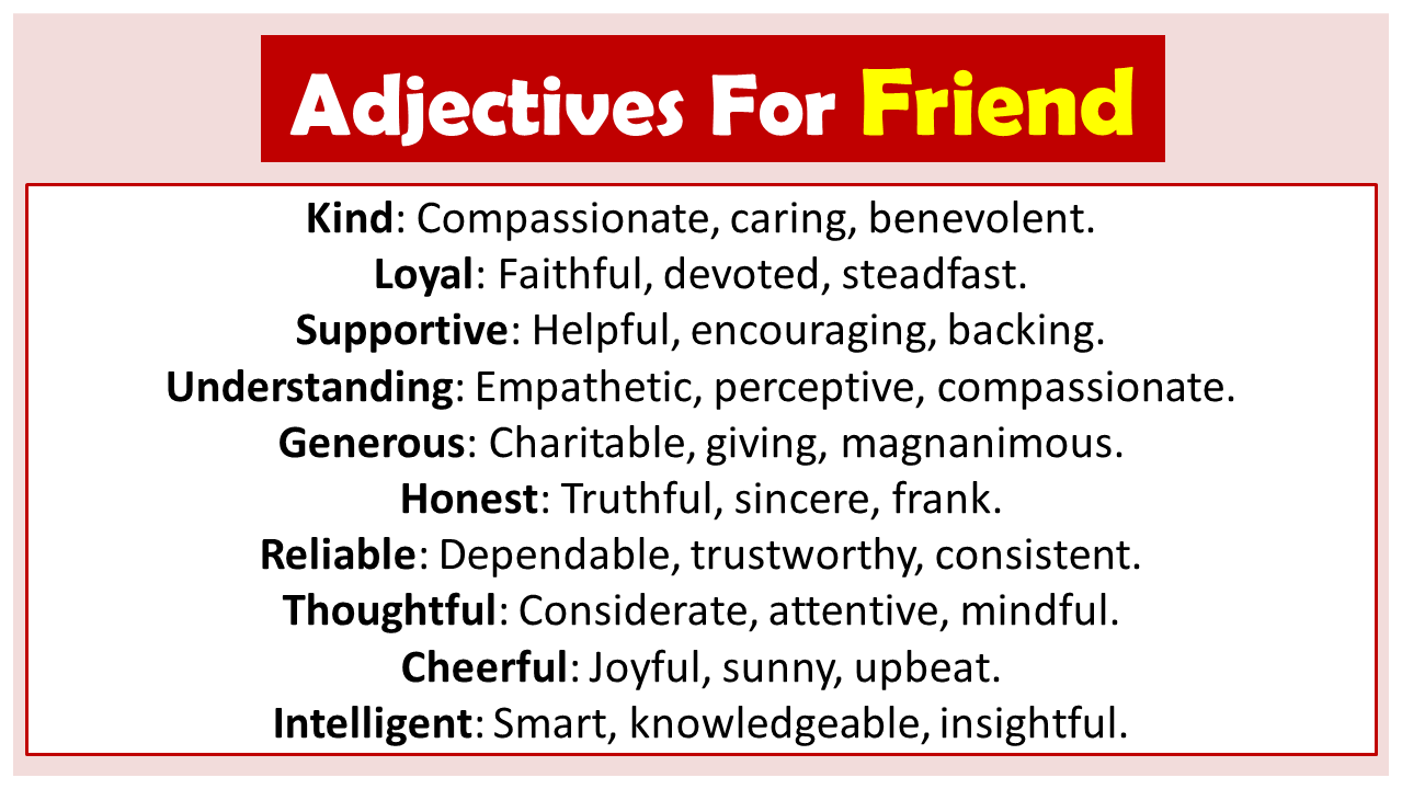 Adjectives for Friend (Descriptive Words for Friend) Vocabulary Point