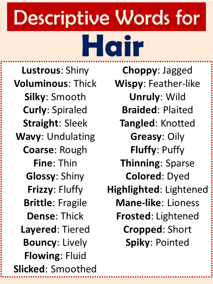 Adjectives for Hair (Descriptive Words for Hair) Vocabulary Point