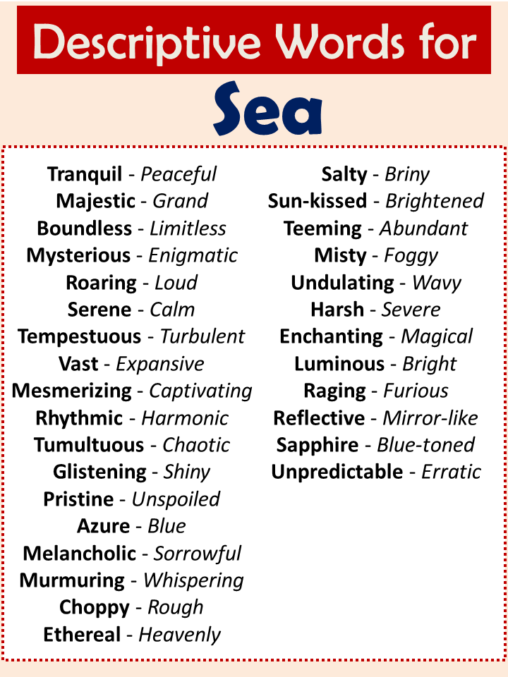 Adjectives for Sea (Descriptive Words for Sea) Vocabulary Point