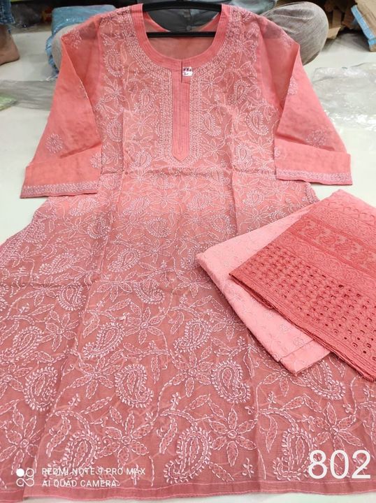 Voile Cotton jaal kurti with hakoba dye set with Chikankari work (802