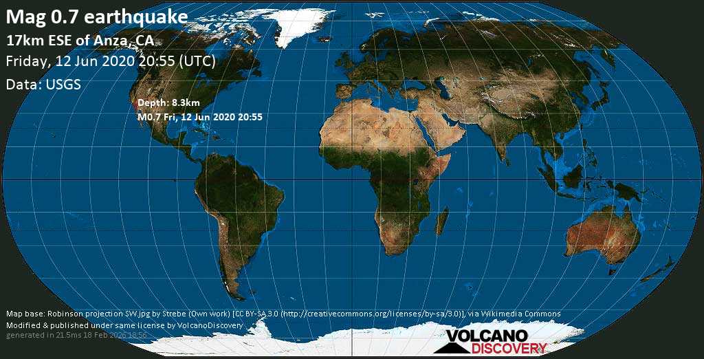 Quake info Minor mag. 0.7 earthquake 17km ESE of Anza, CA (USA), on