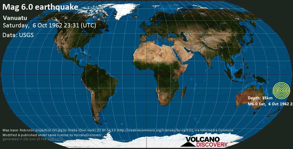 tremblements de terre 2023 Tremblement De Terre Fort Magnitude 6.0 - 44 Km Au Nord-Ouest De Port-Vila, Port Vila,