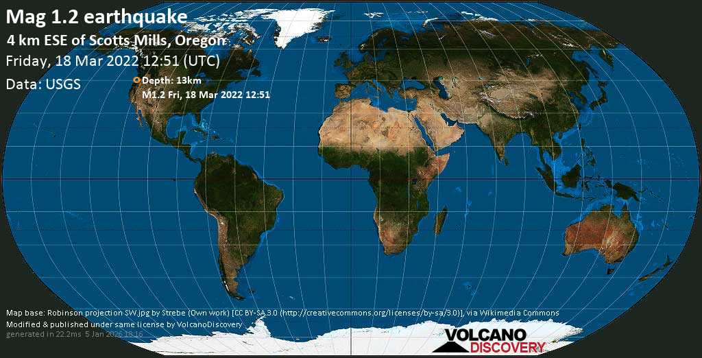 Quake Info Minor Mag. 1.3 Earthquake 4 Km ESE of Scotts Mills