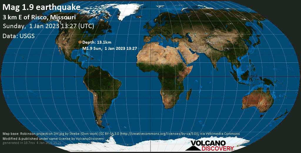 Quake Info Minor Mag. 1.4 Earthquake 2 Km ENE of Risco, Missouri, on