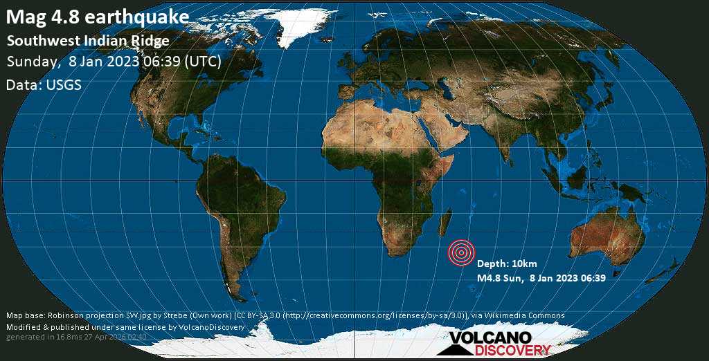 Quake Info Moderate Mag. 4.8 Earthquake Indian Ocean on Sunday, Jan