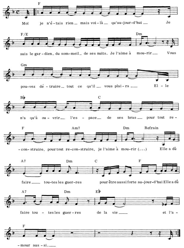 partition guitare je laime à mourir arpège
