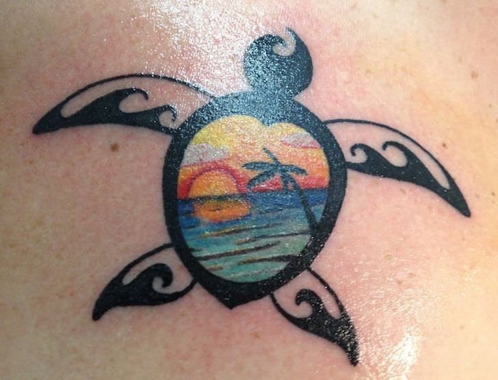 Small Sunset Beach Tattoo Tiny beach heart tattoo on the left upper