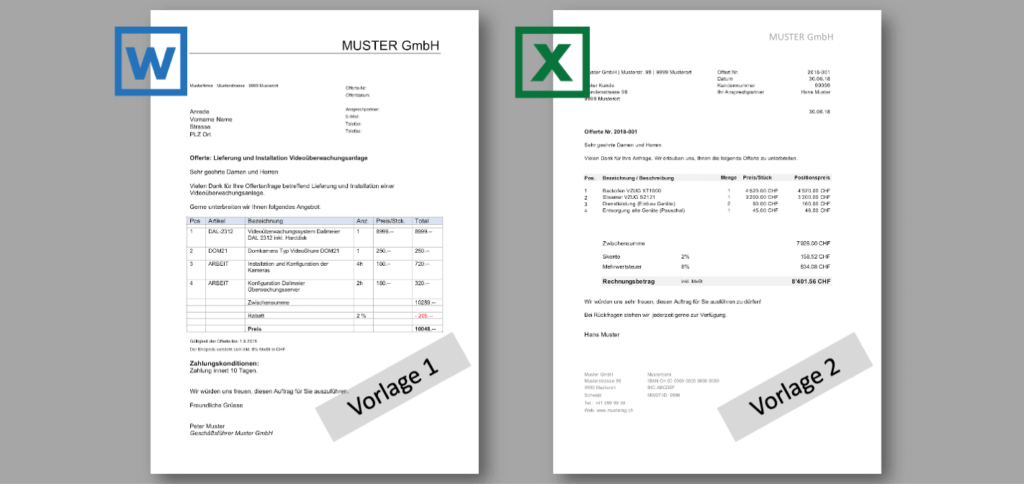 Offerten Vorlage Schweiz (Word & Excel) kostenloser Download