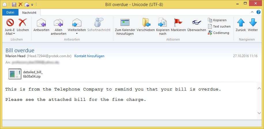 Bill overdue Vorsicht EMail
