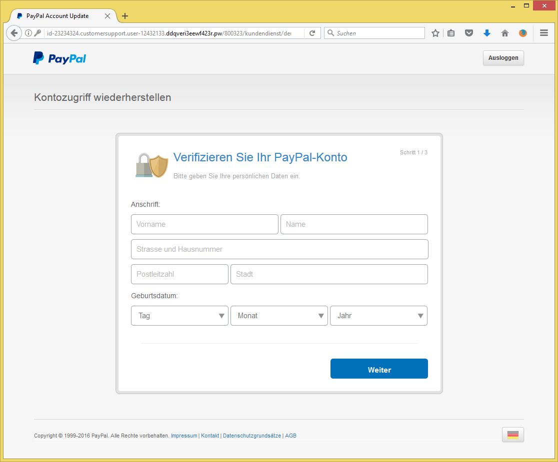 Handeln ist erforderlich von PayPal Service (service
