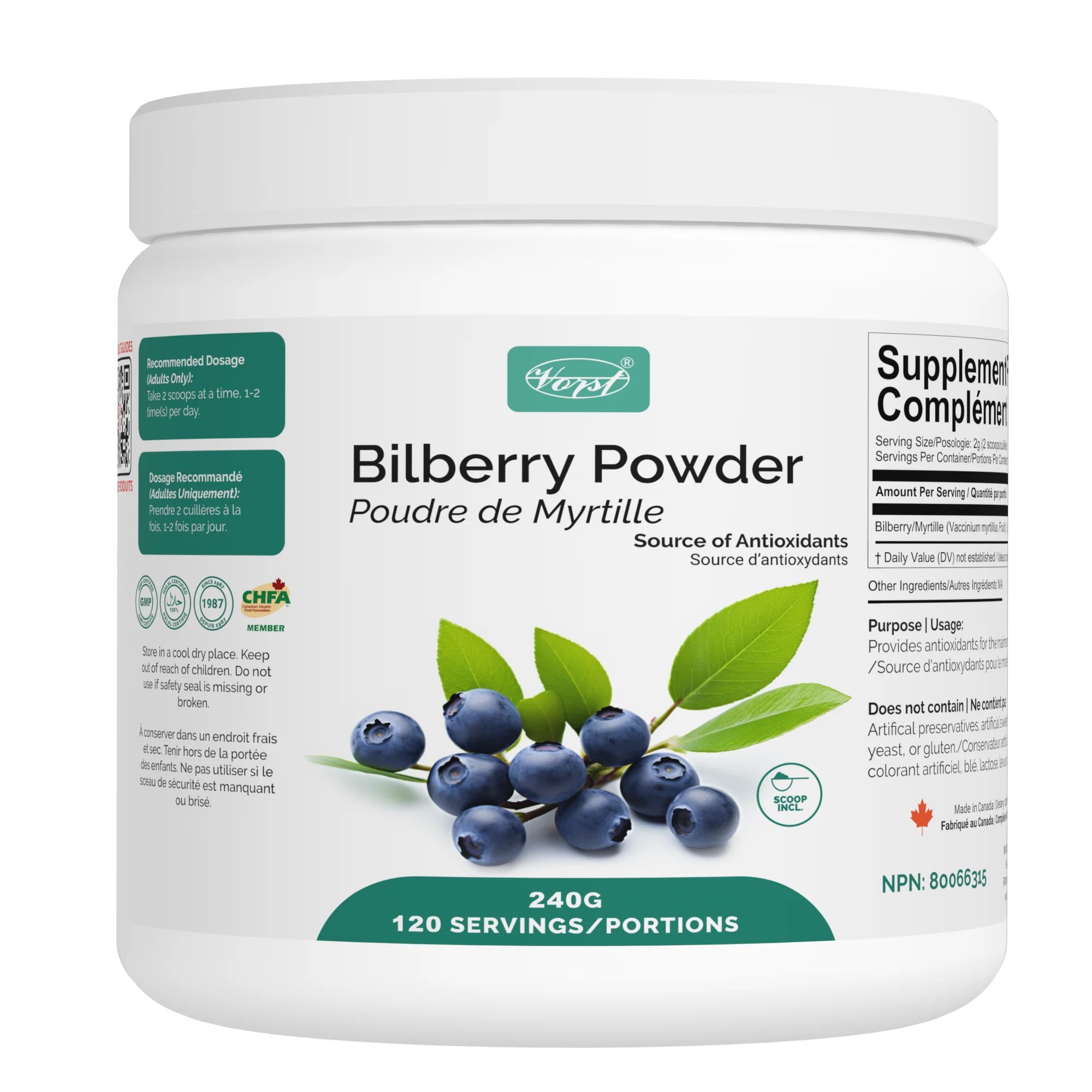 Bilberry Powder 240g Vitamins and Supplements Online Canada Shop