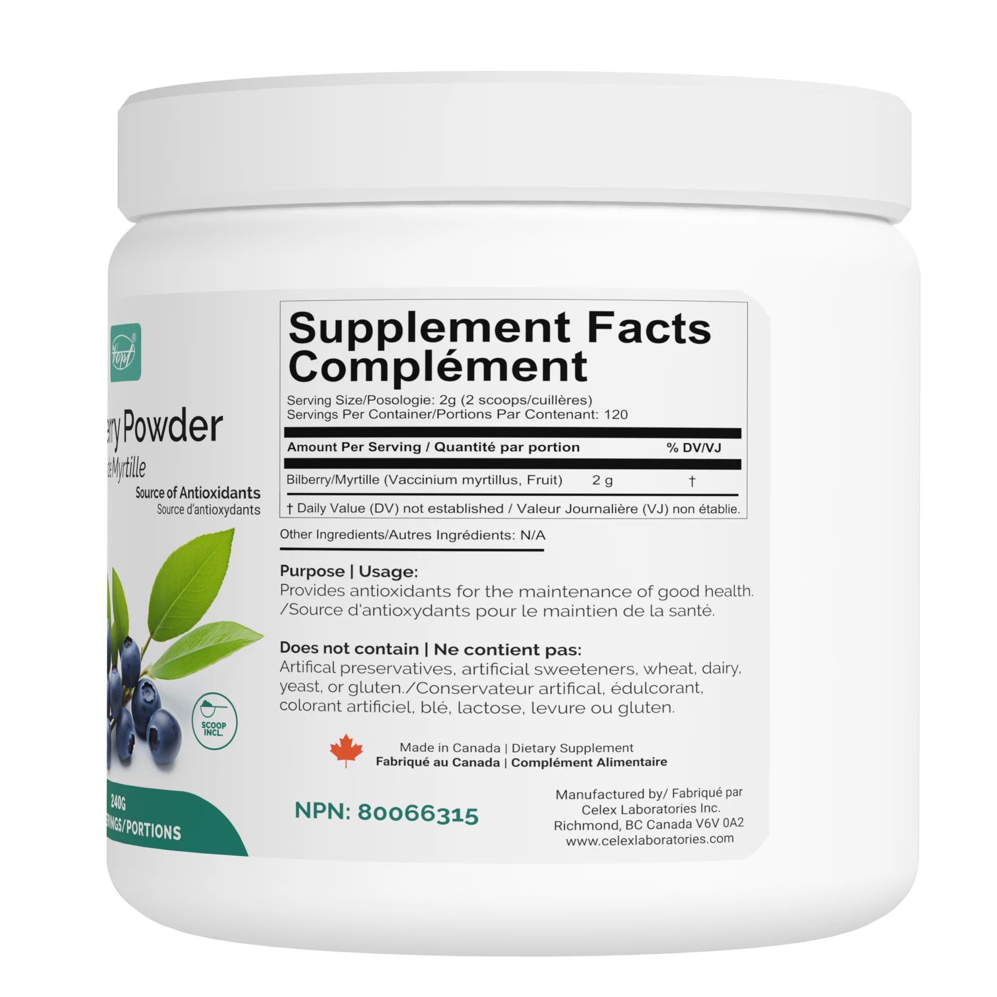 Bilberry Powder 240g Vitamins and Supplements Online Canada Shop