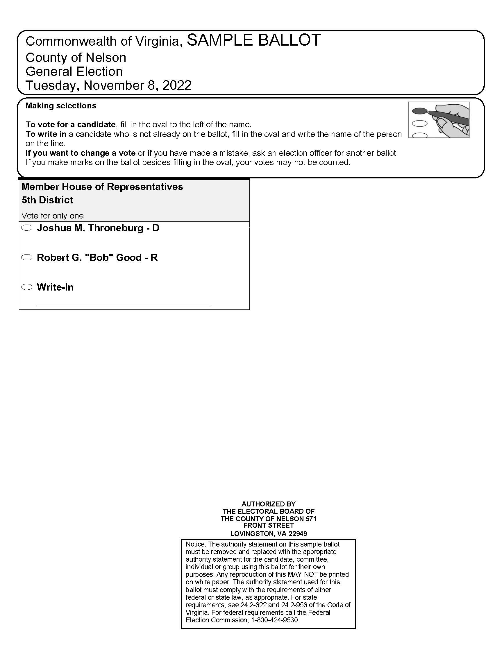 Sample Ballot Nelson County, Virginia Elections