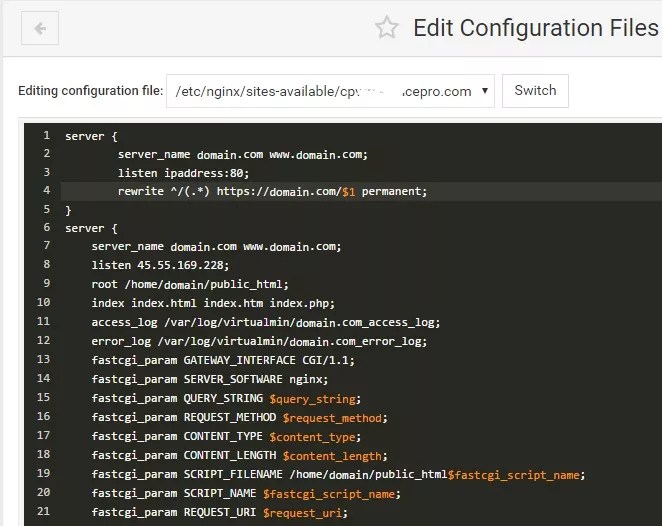 Enable SSL on Virtualmin Nginx Server 301 Redirects from