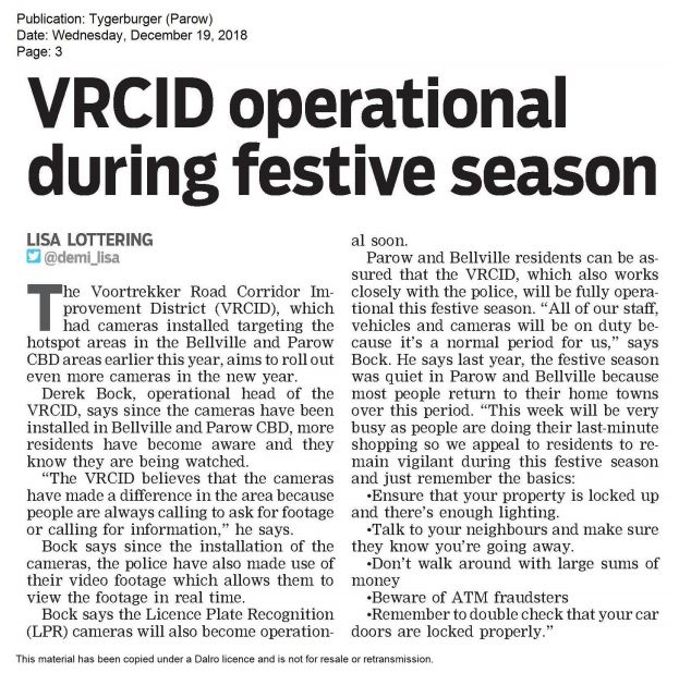 VRCID operational during festive season Voortrekker Road CID