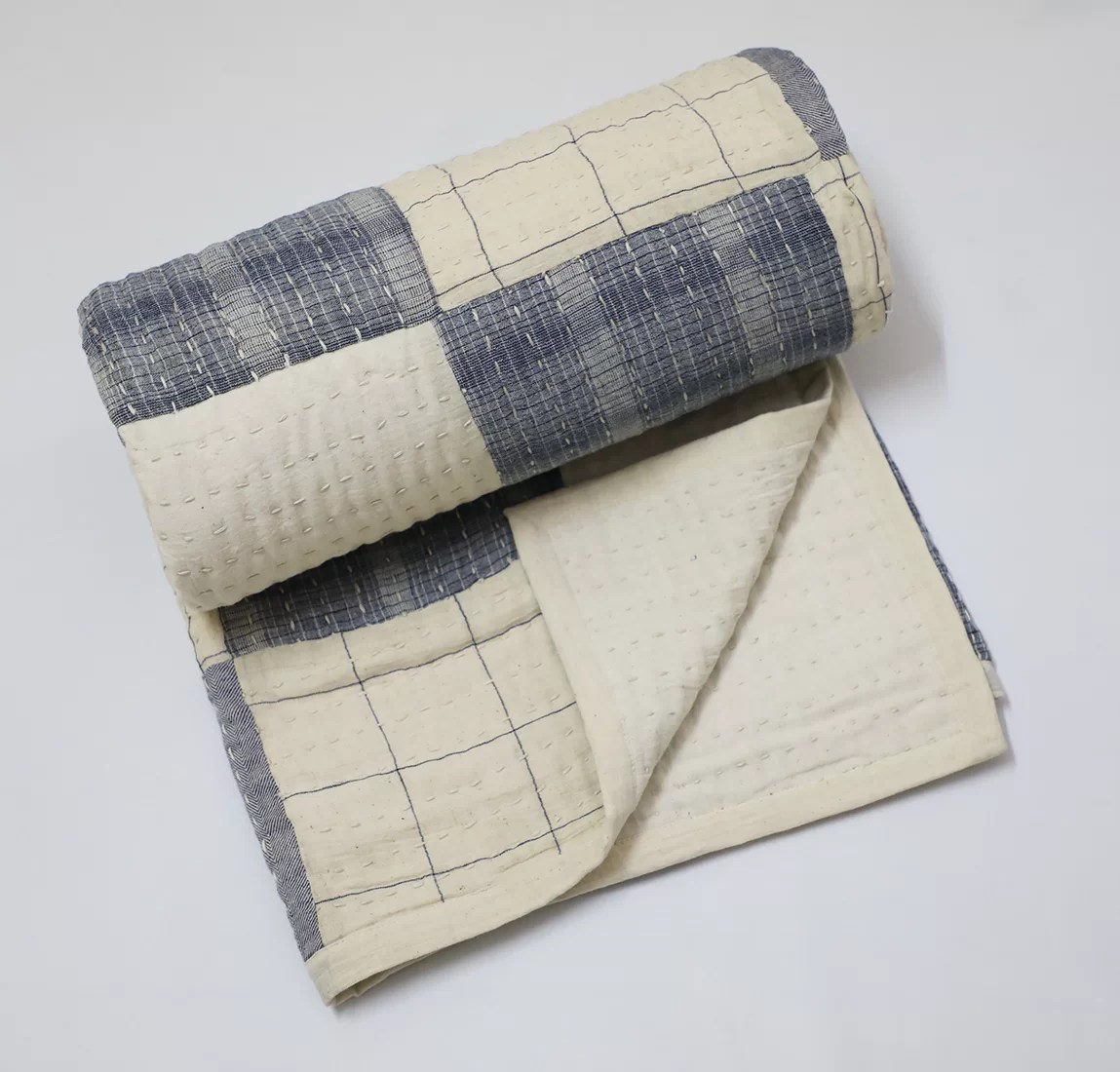 Sky Blue Quilt in Cotton Queen Size • Vritti Designs