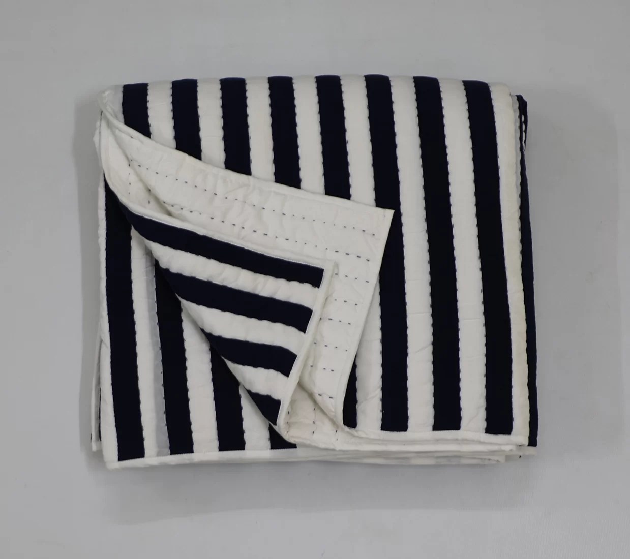 Blue Striped Quilt Set in Queen Size • Vritti Designs