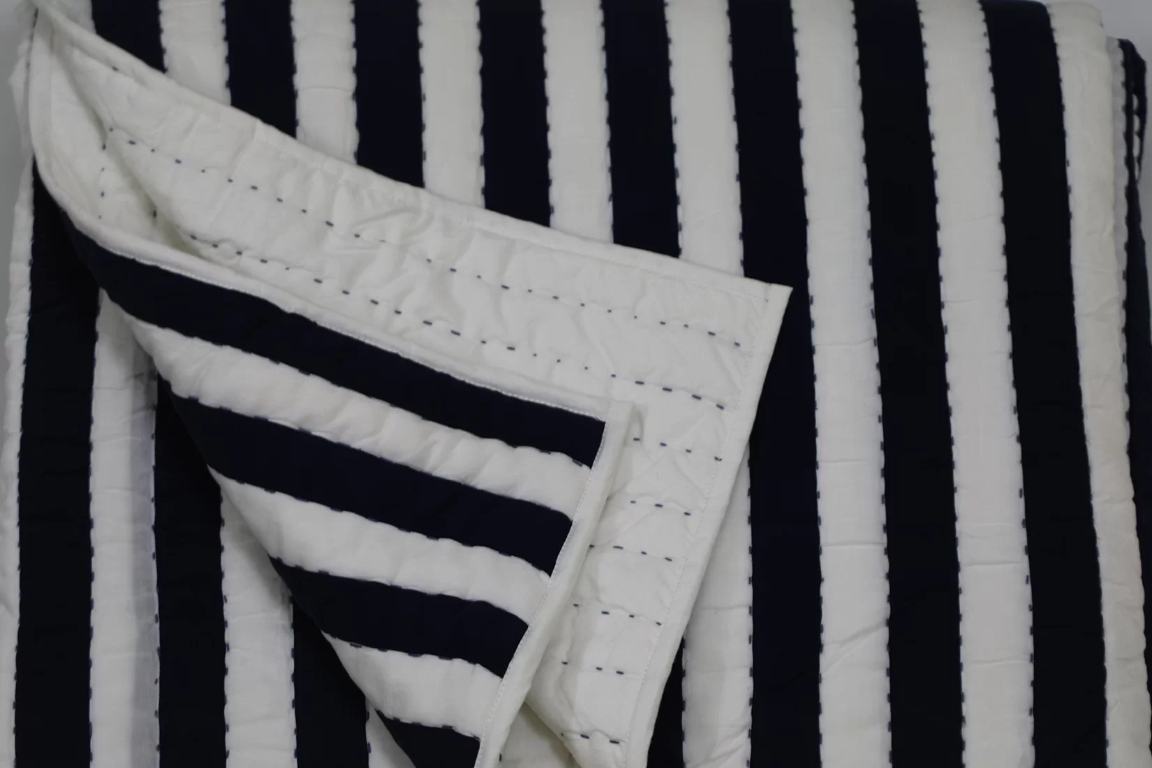 Blue Striped Quilt Set in Queen Size • Vritti Designs