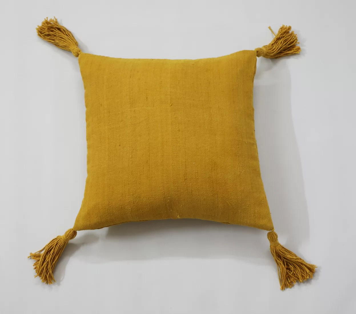 Yellow Cushion Cover in Silk 16" X 16" • Vritti Designs