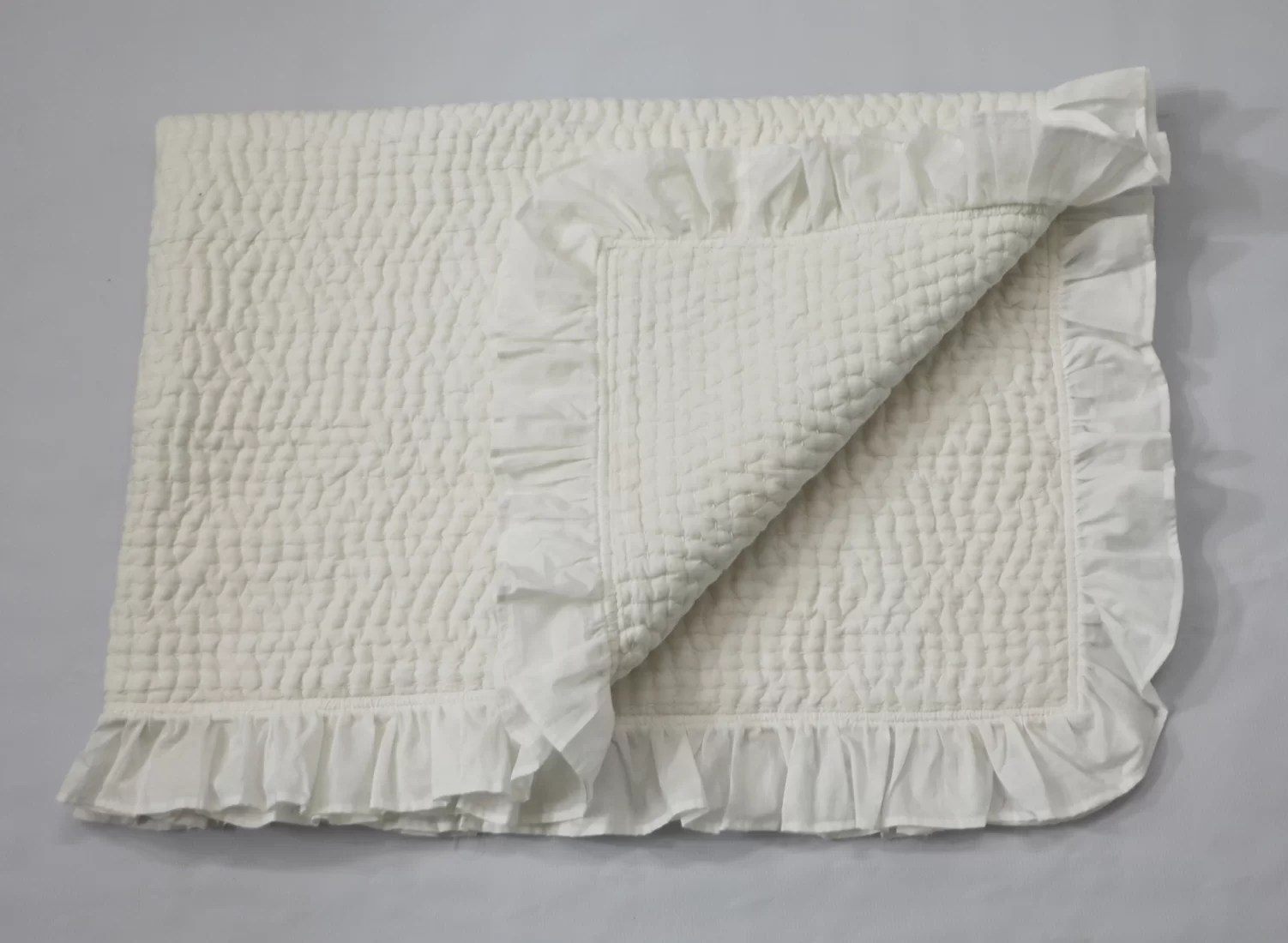 White Cotton Baby Quilt with Frill edges • Vritti Designs