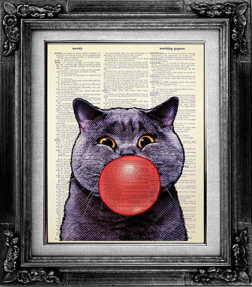 Cat art on Vintage Dictionary pages Art Kaleidoscope
