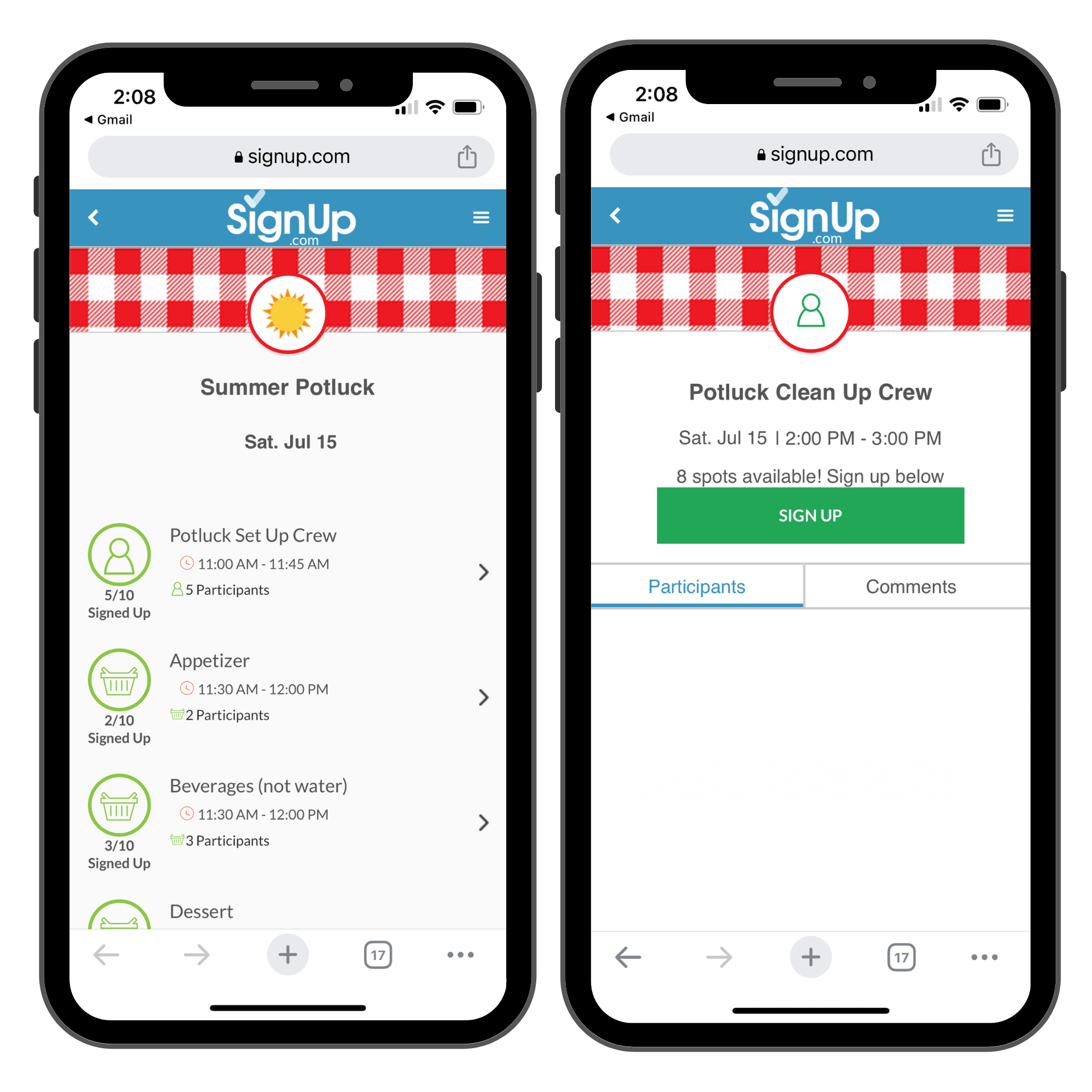 Free, Easy Potluck Sign Up Sheets with Reminder Emails