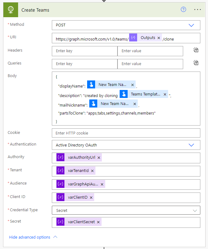 Power Automate How to create Microsoft Teams from Template Teams using