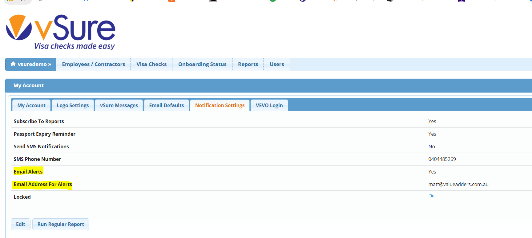 Alerts Report explained / subscribing to vSure