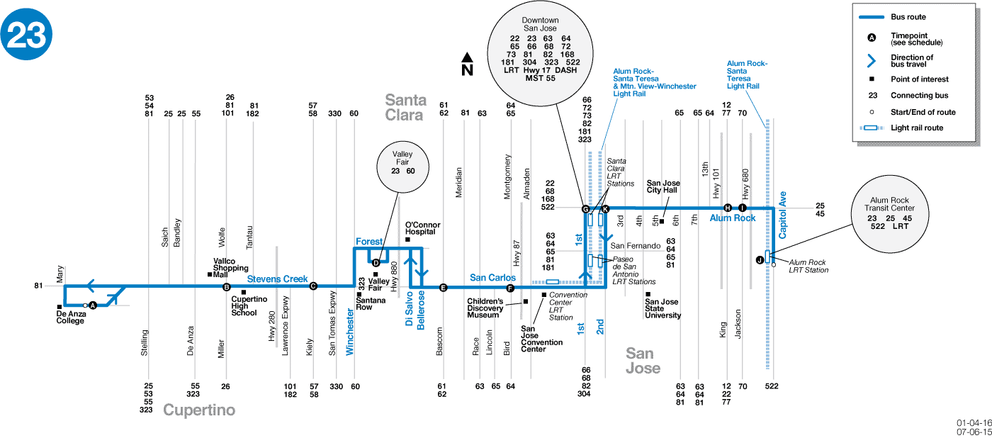 23 Bus Route VTA SF Bay Transit