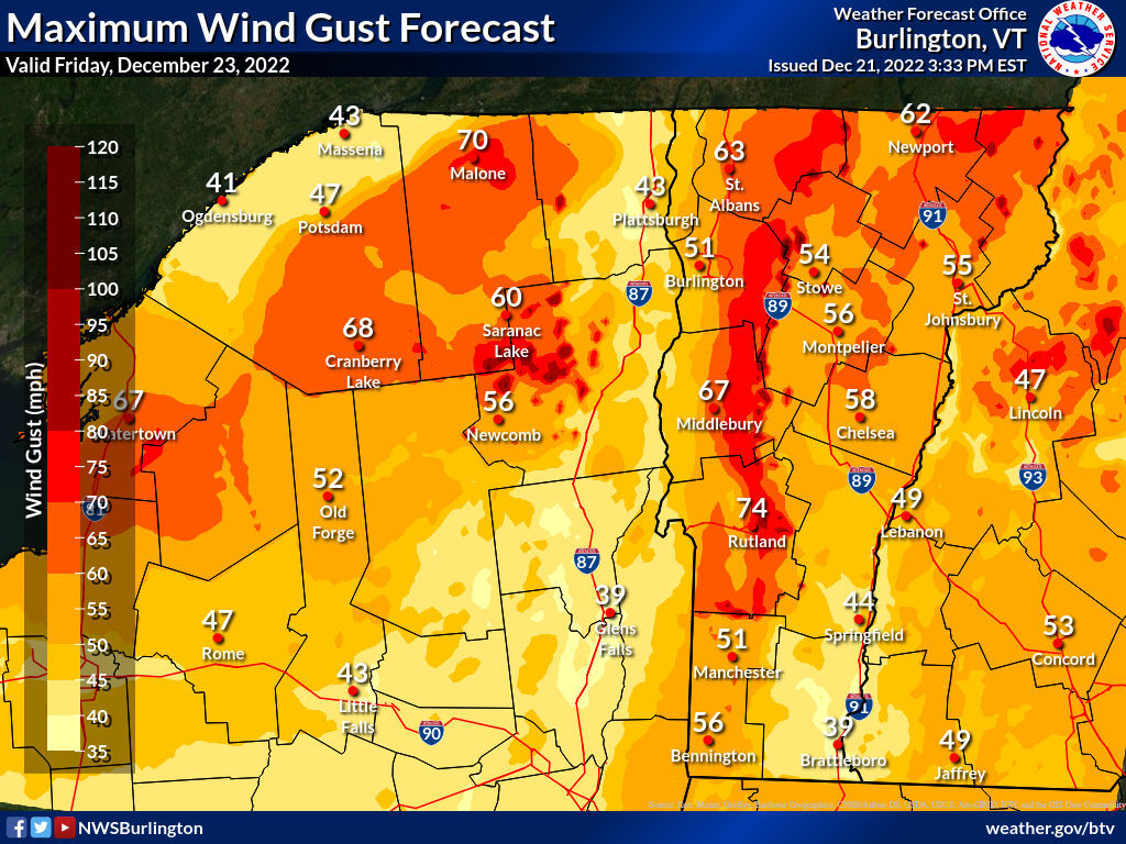 Major storm expected to hit Vermont Friday with 60mph winds and
