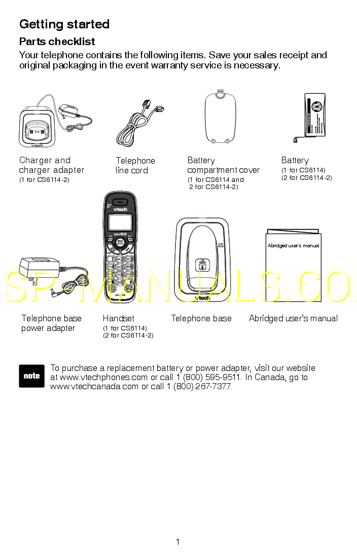 Manual de usuario para Teléfono VTech DECT 6.0 CS6114, descargar gratis