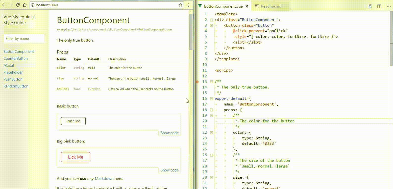 A style guide generator for Vue components with a living style guide