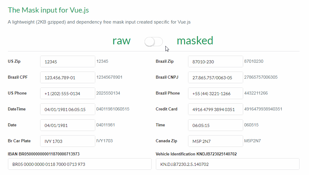 A lightweight and dependency free mask input created specific for Vue.js