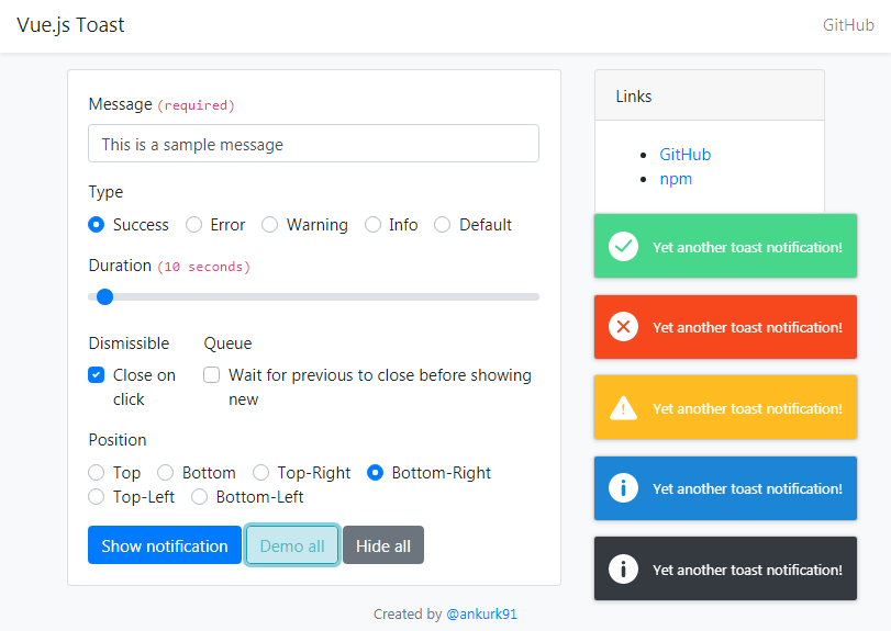 Toast Vue.js Examples