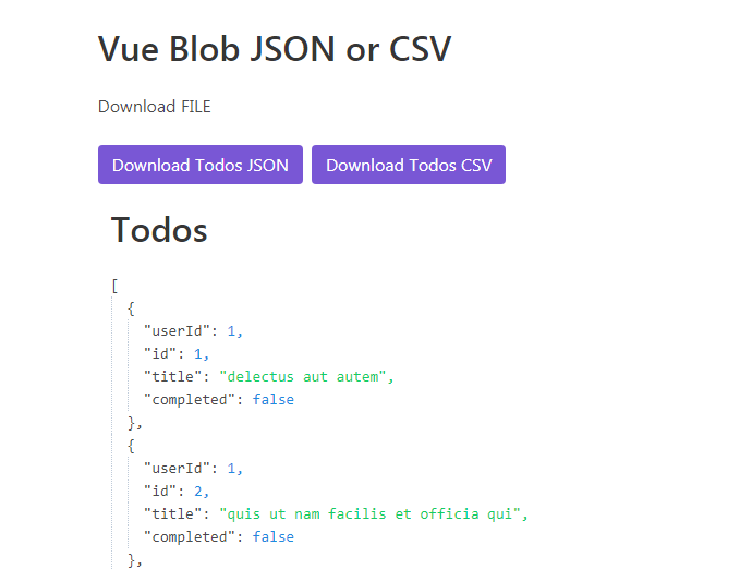 Component library to download a JSON or CSV file using Vue